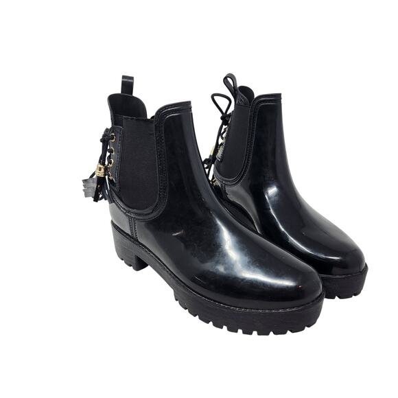 Mari A. Leather Lace Up Back Low Heel Mid Calf Boots Round Toe Black Size 7 - Picture 1 of 7